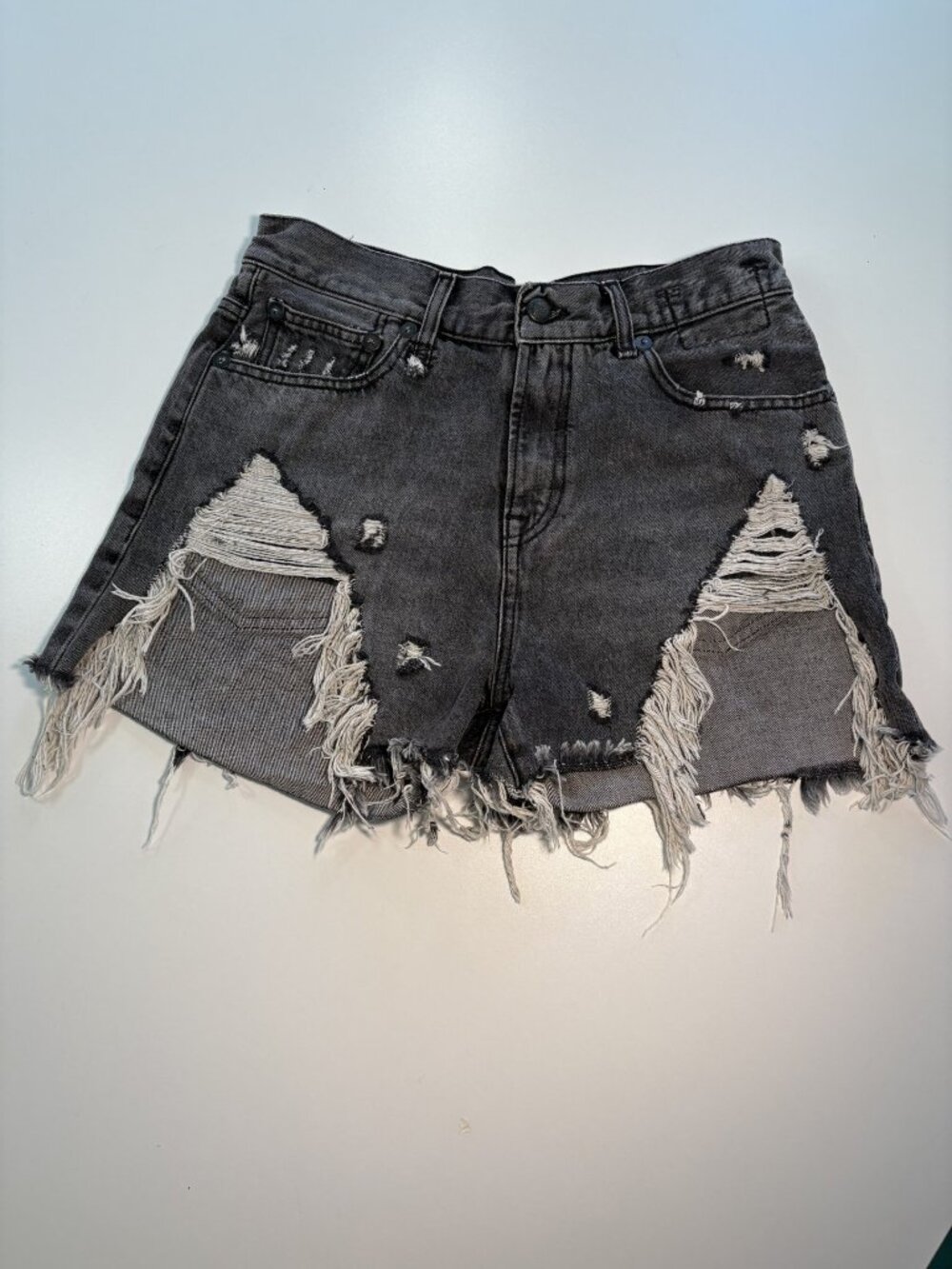 R13 Made In Italy Distressed Denim Cutoff Shorts Gray Black Wash Size 28